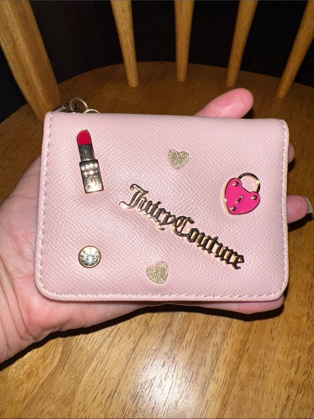 Juicy Couture Light Pink Heart Charm Card Holder Keychain